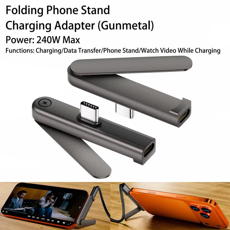 240W USB-C Foldable Stand Adapter — 2-in-1 Fast Charging & Phone Stand