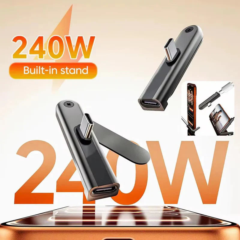 240W USB-C Foldable Stand Adapter — 2-in-1 Fast Charging & Phone Stand